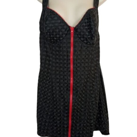 Dreamgirl Womens Slip Chemise Black Jacquard Zip Front Plus 1X - Picture 1 of 3